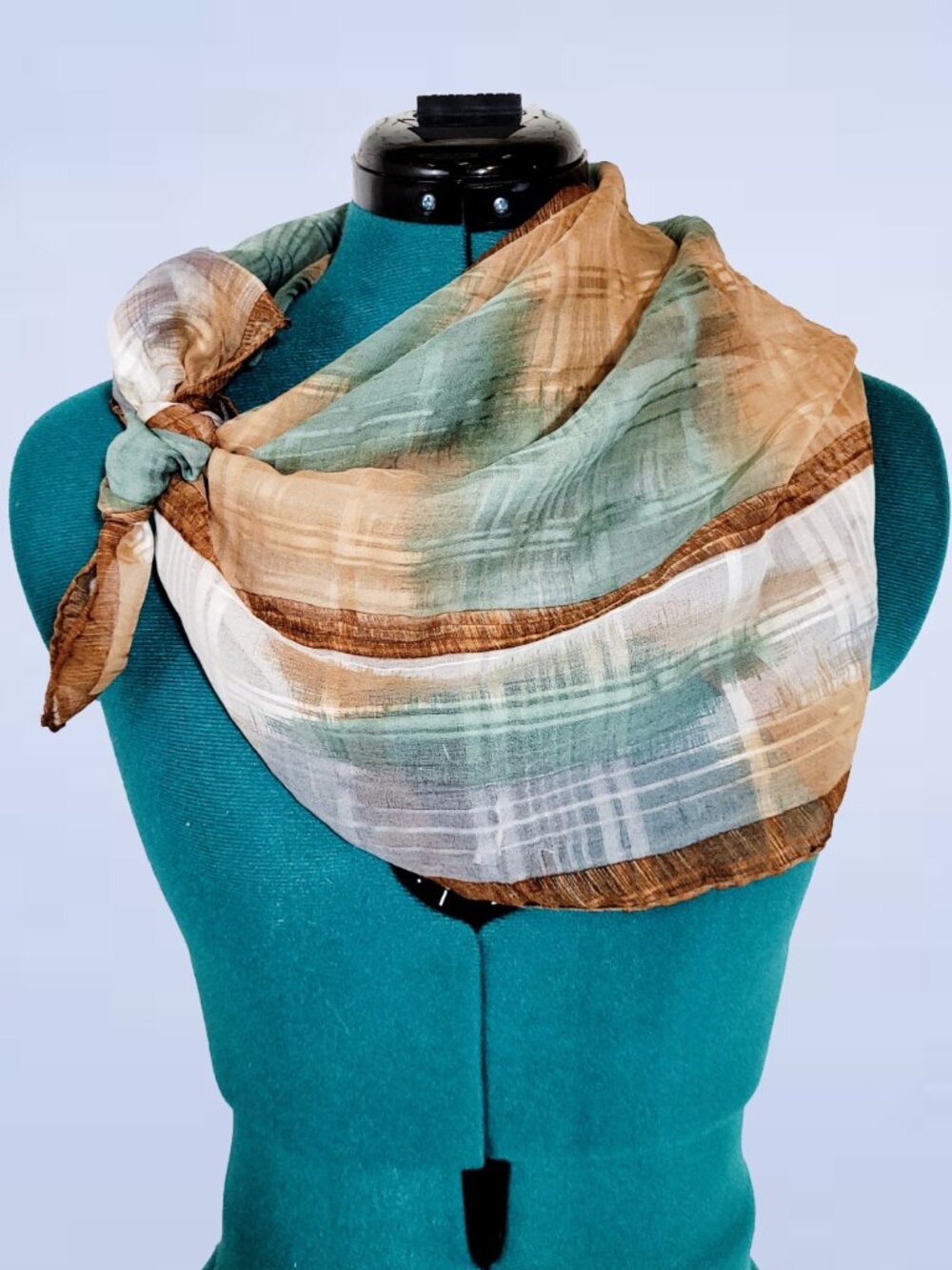 Cecelia de Rafael Pure Silk Scarf Earth Tone Plaid Square Coastal Neck Wrap